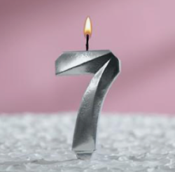 Изображение Свеча в торт "Грань", цифра "7", серебряный металлик